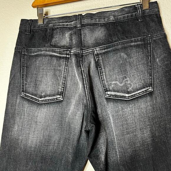 Yves Saintt Laurent Jeans Sz 50 US 16 100% Cotton Black Distressed Straight Leg - Picture 7 of 10